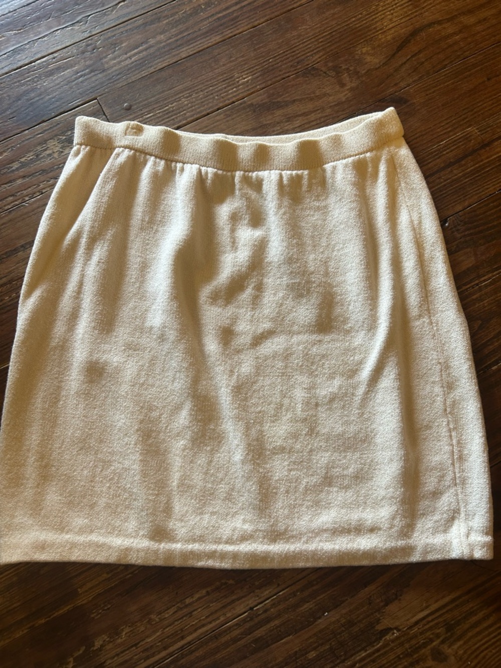 St John Basics Knit Skirt Cream Knee Length Summer Classic Designer Luxury Sz 10